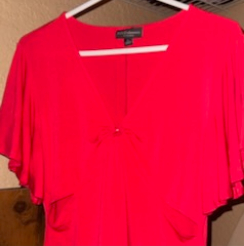 Red bold elements blouse with fitted cut outs